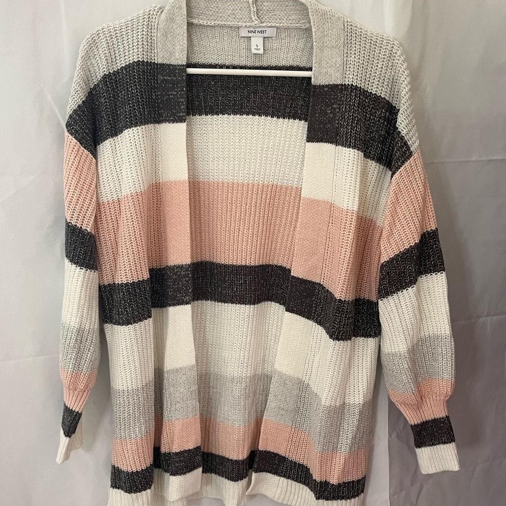 #124 Nine West Striped Open Sweater cardigan
